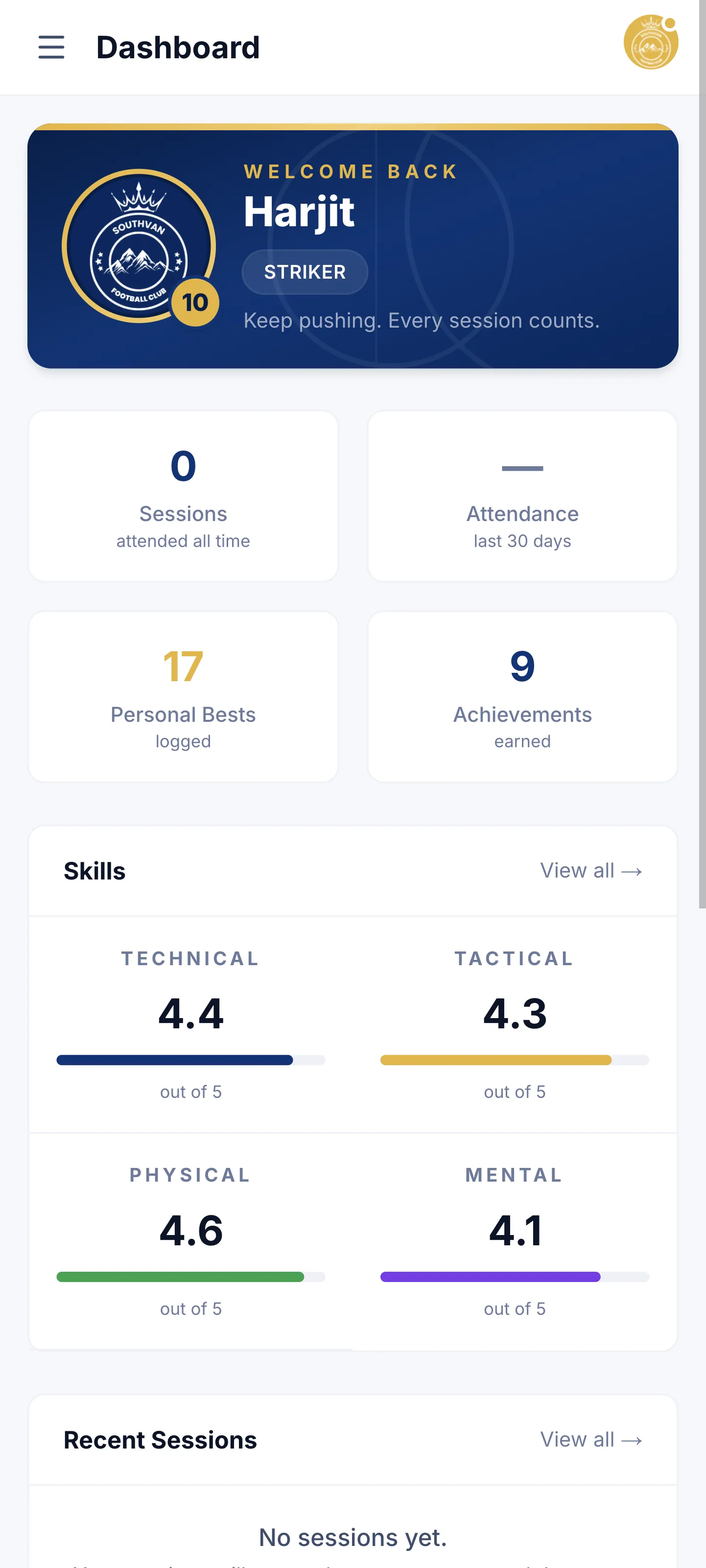 Player & Parent Portal, mobile view