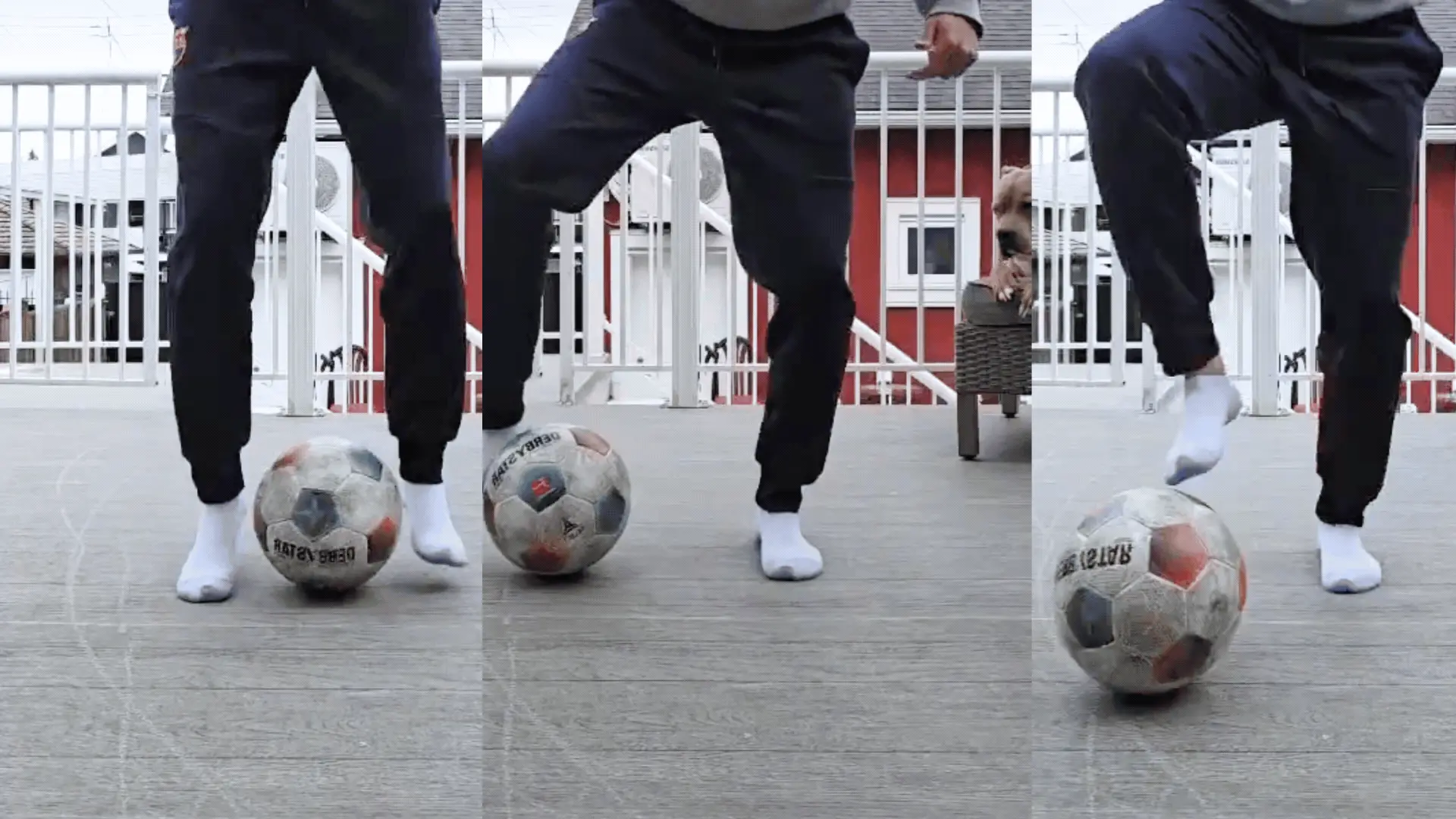Young soccer player practicing ball control drills alone in a backyard